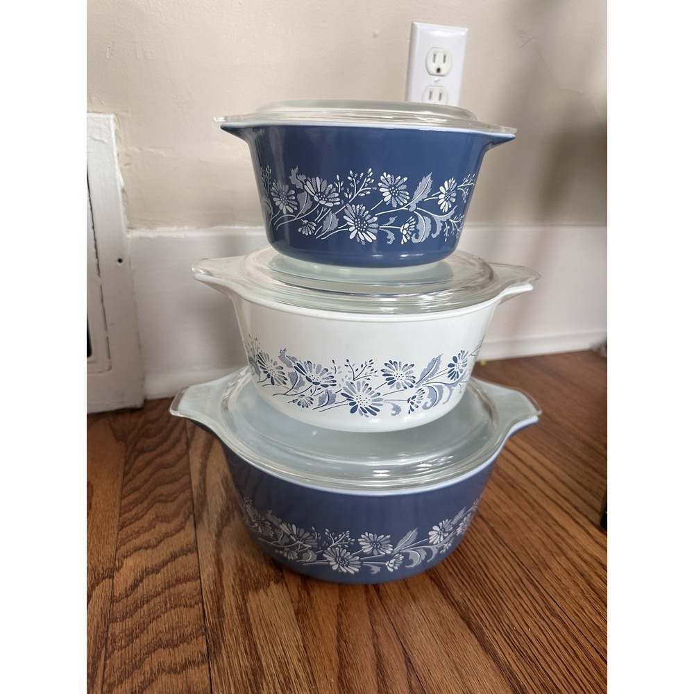 Vintage PYREX Colonial Mist Cinderella Casserole Set Of 3 With Lids 473/474/475